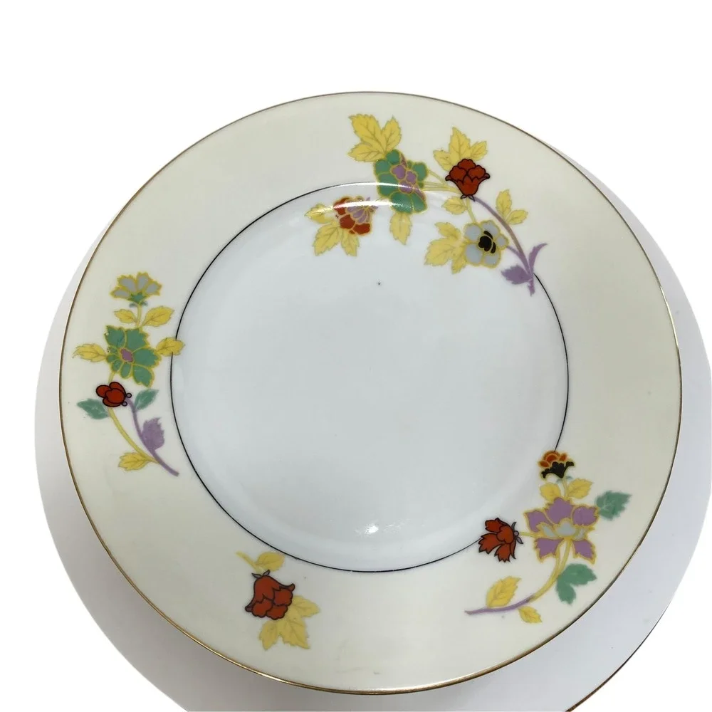 Pirken Hammer Czechoslovakia Dinner Plate Set 5 Floral Gold Porcelain 10882